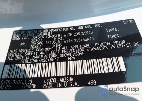 2021 Toyota Highlander Xse из США, поврежденный, VIN 5TDLZRAH7MS046617